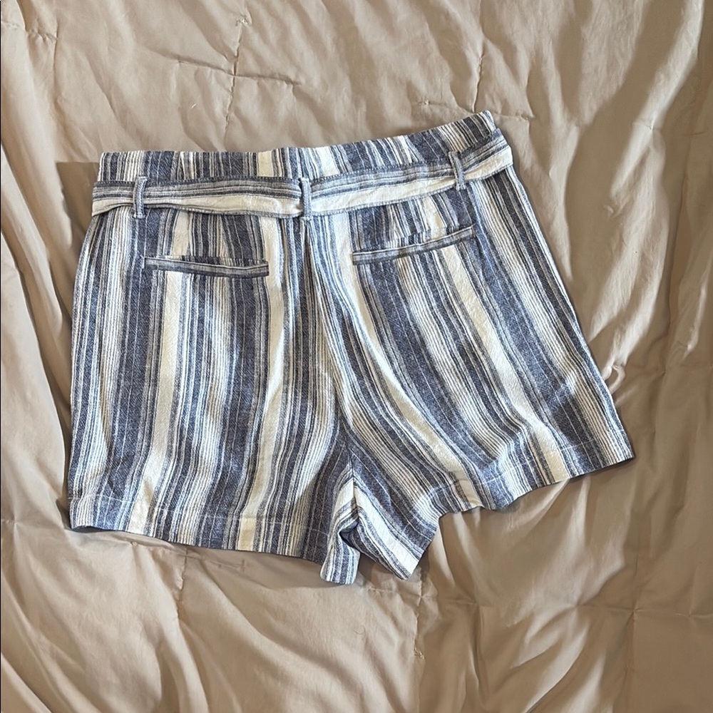 LOFT Blue and White Striped linen Women Shorts - Picture 5 of 6